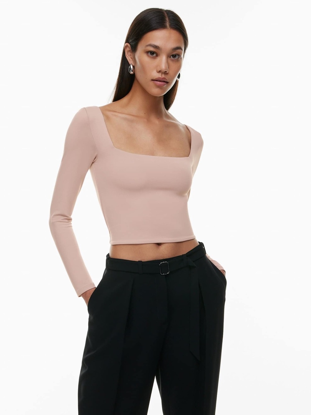 Aritzia Babaton Contour Square Neck Longsleeve Size L Kasha Taupe